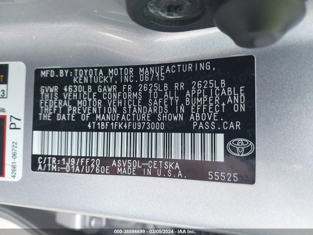 Toyota CAMRY SE 2015 4T1BF1FK4FU973000 Image 9