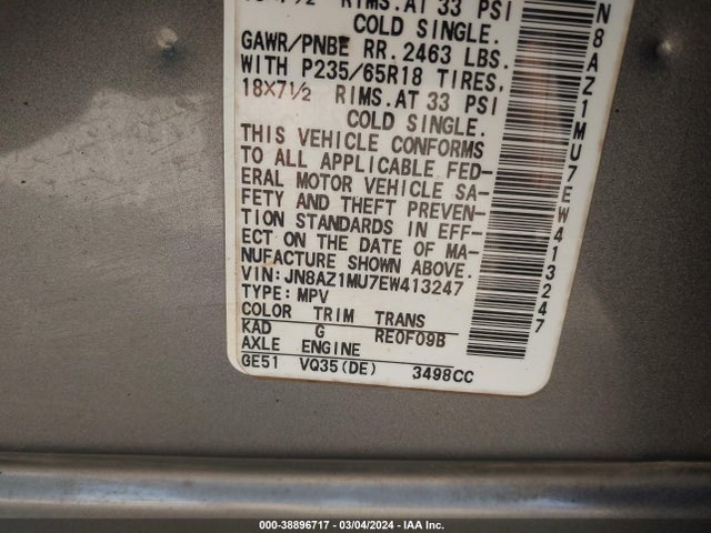 Nissan MURANO SL 2014 JN8AZ1MU7EW413247 Image 9