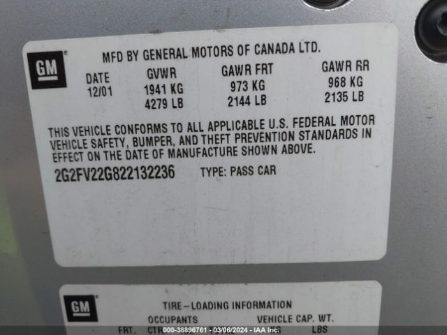 2002 PONTIAC FIREBIRD 2G2FV22G822132236 Photo 8