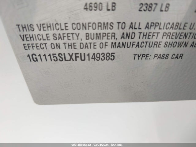 Chevrolet IMPALA 1LT 2015 1G1115SLXFU149385 Image 9