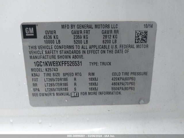 Chevrolet Silverado 2500hd Ltz 2015 1GC1KWE8XFF526531 Image 9
