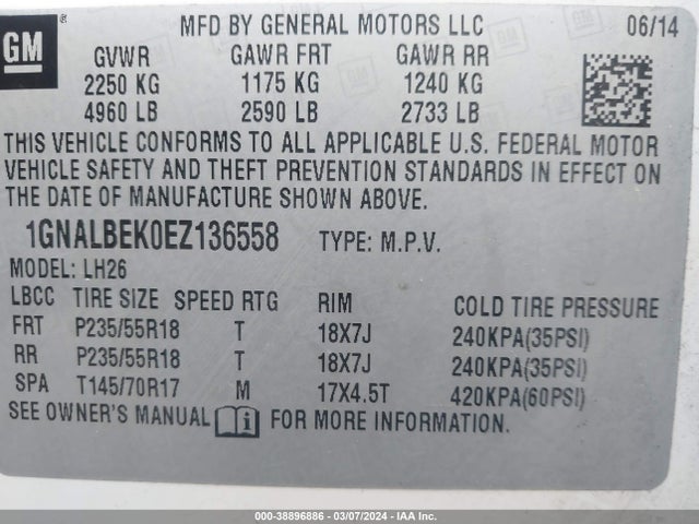 Chevrolet EQUINOX 1LT 2014 1GNALBEK0EZ136558 Image 9