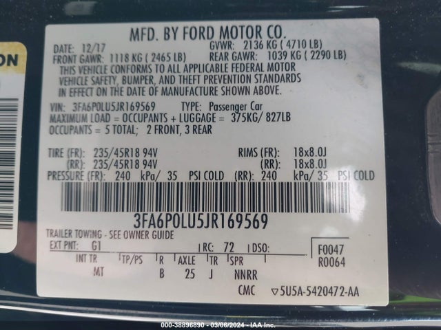Ford Fusion Hybrid Se 2018 3FA6P0LU5JR169569 Image 9
