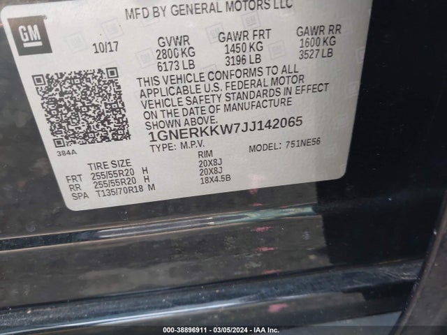 Chevrolet Traverse Premier 2018 1GNERKKW7JJ142065 Image 9