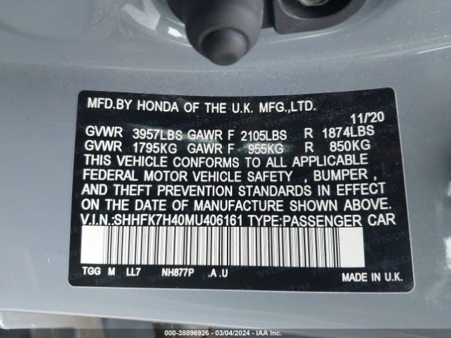 SHHFK7H40MU406161 Honda Civic Sport