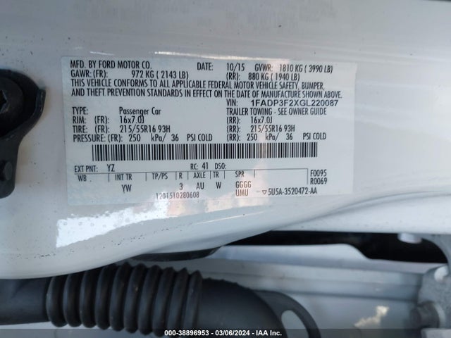 Ford FOCUS SE 2016 1FADP3F2XGL220087 Image 9