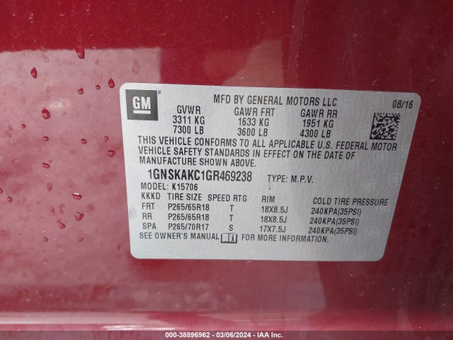 Chevrolet Tahoe Ls 2016 1GNSKAKC1GR469238 Image 9
