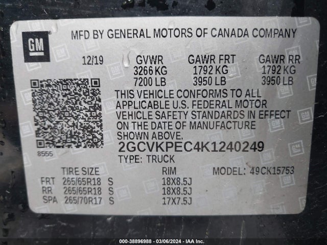 Chevrolet Silverado 1500 Ld Lt 2019 2GCVKPEC4K1240249 Image 9