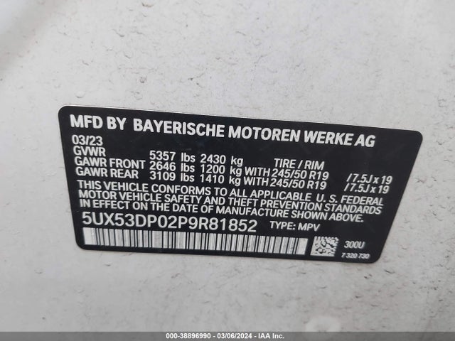 BMW X3 Xdrive30i 2023 5UX53DP02P9R81852 Image 9