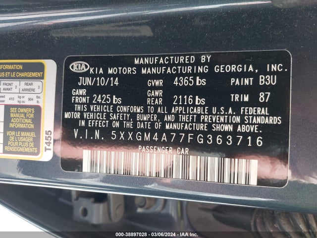 KIA Optima Lx 2015 5XXGM4A77FG363716 Image 9