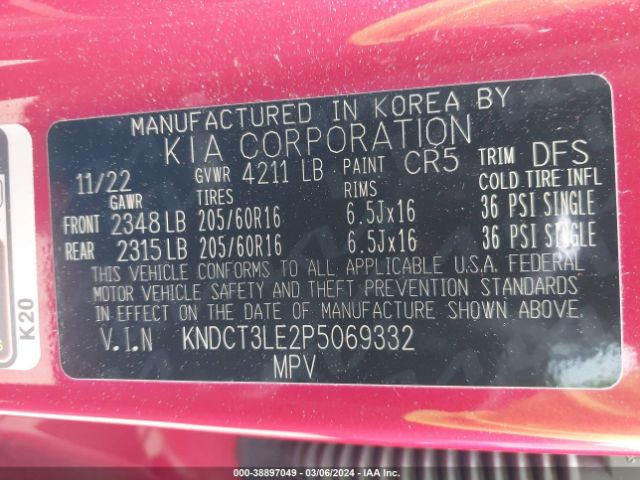 KNDCT3LE2P5069332 KIA NIRO SX