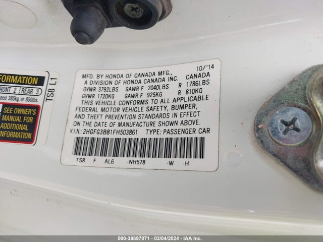 Honda CIVIC EX 2015 2HGFG3B81FH503861 Image 9