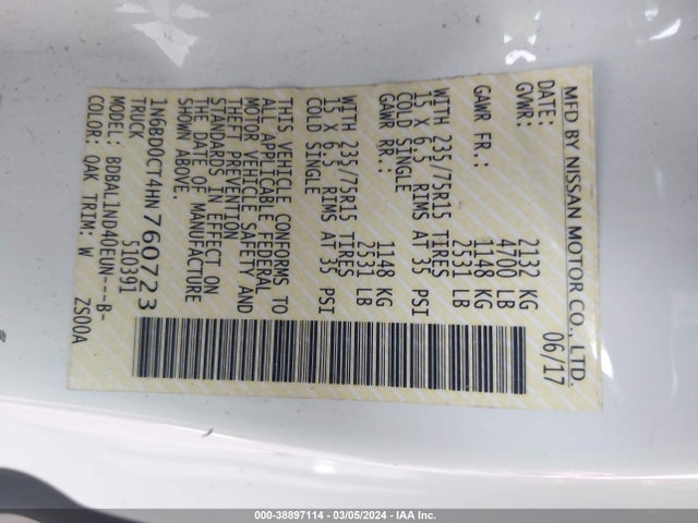 Nissan FRONTIER S 2017 1N6BD0CT4HN760723 Image 9
