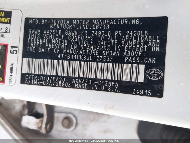 Toyota CAMRY LE 2018 4T1B11HK8JU127537 Image 9