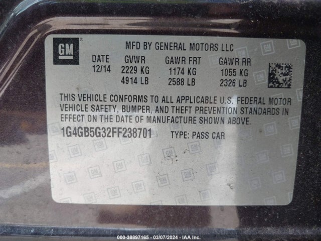 Buick Lacrosse Leather 2015 1G4GB5G32FF238701 Image 9