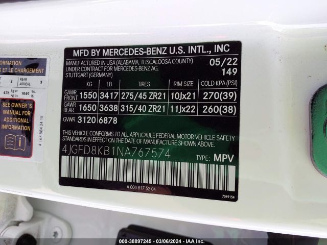 4JGFD8KB1NA767574 Mercedes-Benz Amg Gle 63 Coupe S 4matic