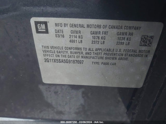 Chevrolet Impala 1fl 2016 2G11X5SA5G9187697 Image 9