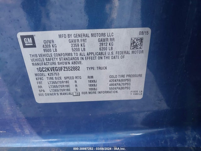 Chevrolet Silverado 2500hd Lt 2015 1GC2KVEG9FZ552882 Image 9