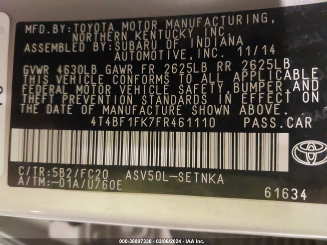 Toyota CAMRY LE 2015 4T4BF1FK7FR461110 Image 9