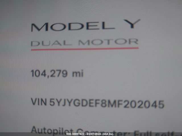 5YJYGDEF8MF202045 Tesla Model Y Performance Dual Motor All-wheel Drive