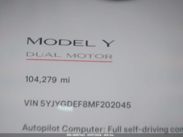 5YJYGDEF8MF202045 Tesla Model Y Performance Dual Motor All-wheel Drive
