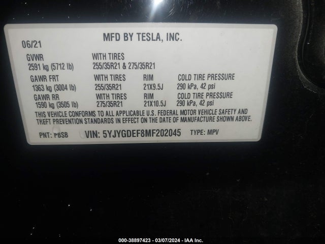 5YJYGDEF8MF202045 Tesla Model Y Performance Dual Motor All-wheel Drive