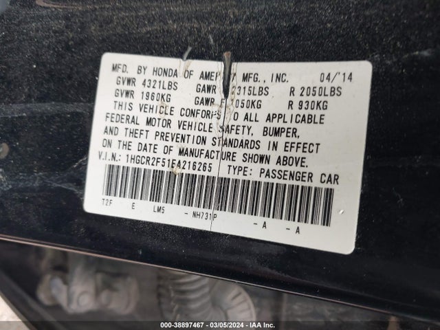 Honda Accord Sport 2014 1HGCR2F51EA216265 Image 9