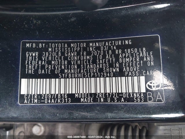 Toyota COROLLA LE 2014 5YFBURHE5EP112940 Image 9