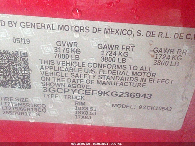 Chevrolet Silverado 1500 Custom Trail Boss 2019 3GCPYCEF9KG236943 Image 9
