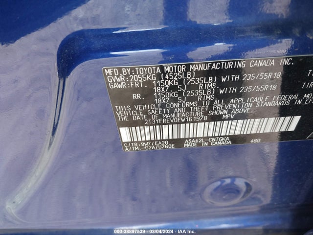 Toyota Rav4 Limited 2015 2T3YFREV0FW161978 Image 9