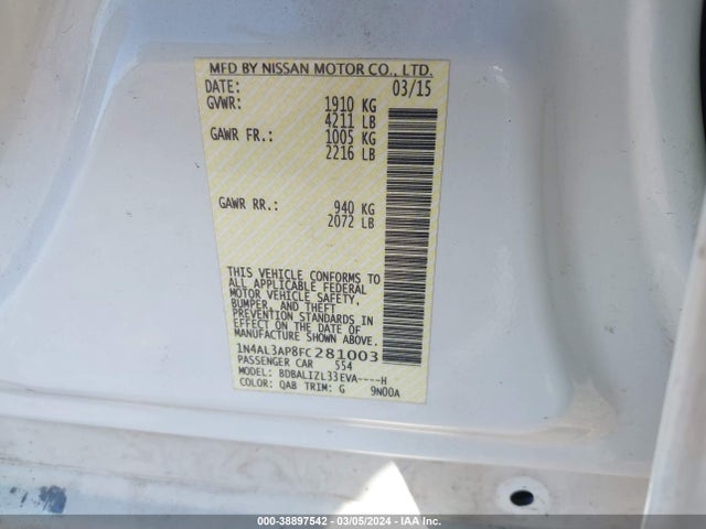 Nissan Altima 2.5 Sv 2015 1N4AL3AP8FC281003 Image 9