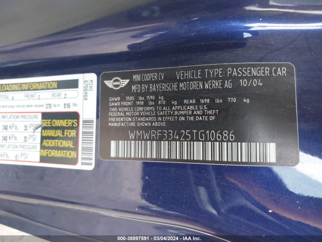 2005 MINI COOPER WMWRF33425TG10686 Photo 8