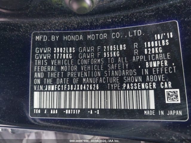 JHMFC1F38JX042626 Honda Civic Ex-t