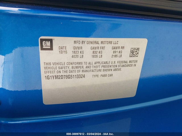 Chevrolet Corvette Stingray Z51 2016 1G1YM2D78G5113324 Image 8