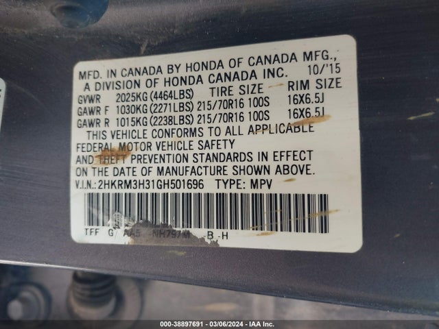 Honda CR-V LX 2016 2HKRM3H31GH501696 Image 9