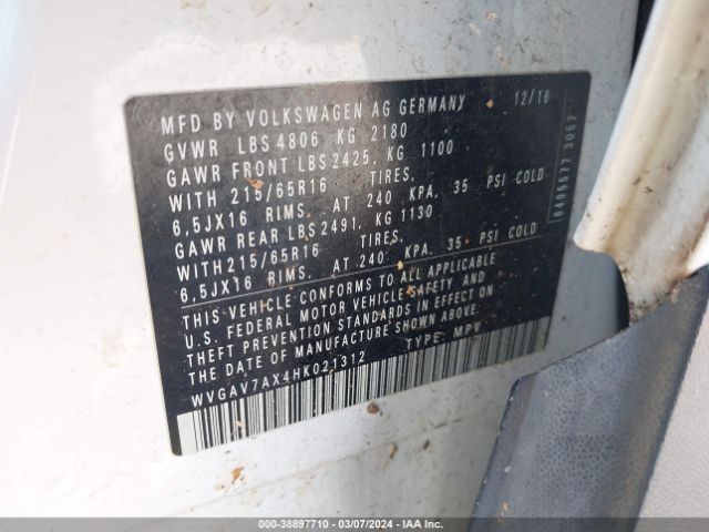 WVGAV7AX4HK021312 Volkswagen Tiguan 2.0t/2.0t S