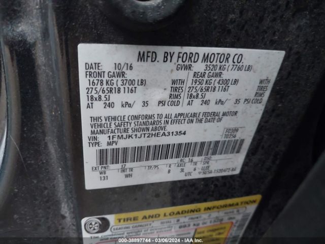1FMJK1JT2HEA31354 Ford Expedition El Xlt