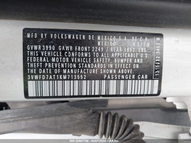 3VWFD7AT1KM713552 Volkswagen Beetle 2.0t Final Edition Se/2.0t Final Edition Sel/2.0t S