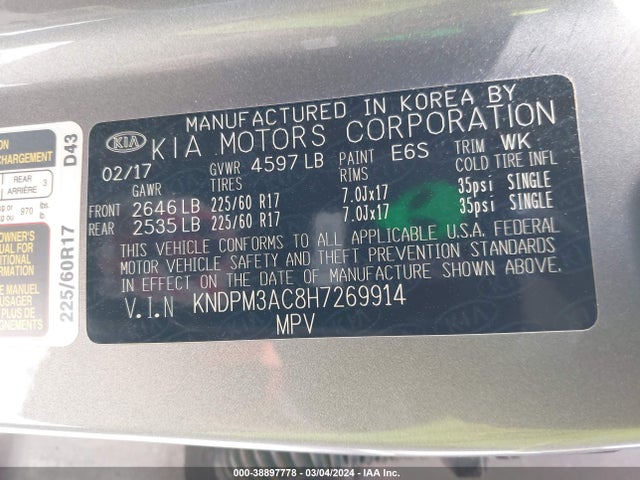 KIA Sportage Lx 2017 KNDPM3AC8H7269914 Image 9