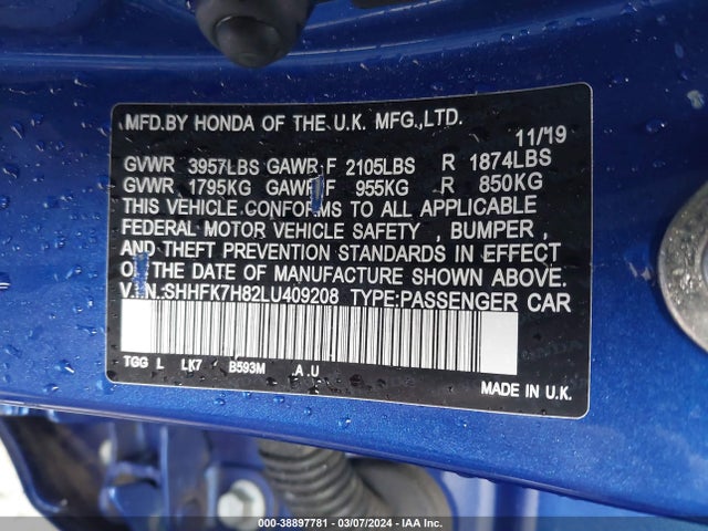 Honda Civic Ex-l 2020 SHHFK7H82LU409208 Image 9