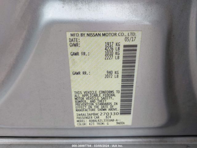 1N4AL3AP8HC270330 Nissan Altima 2.5 Sl