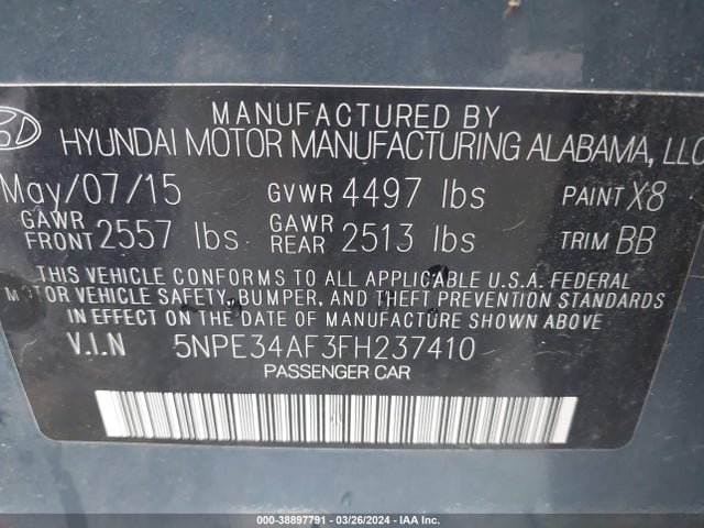 Hyundai Sonata Limited 2015 5NPE34AF3FH237410 Image 9