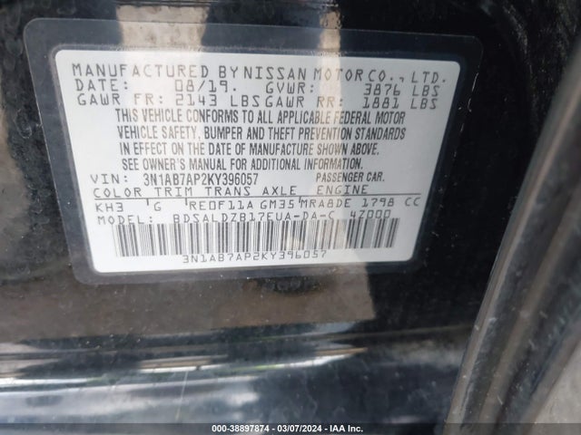 Nissan SENTRA SV 2019 3N1AB7AP2KY396057 Image 9