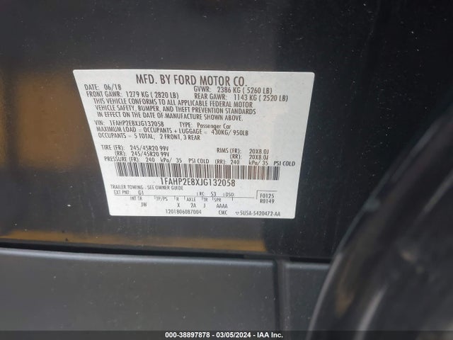 Ford TAURUS SEL 2018 1FAHP2E8XJG132058 Image 9