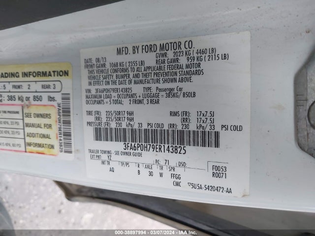 Ford FUSION SE 2014 3FA6P0H79ER143825 Image 9