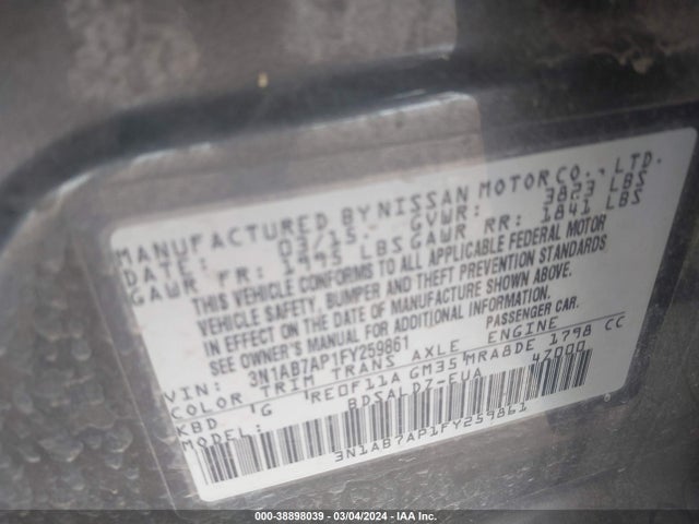 Nissan SENTRA SV 2015 3N1AB7AP1FY259861 Image 9