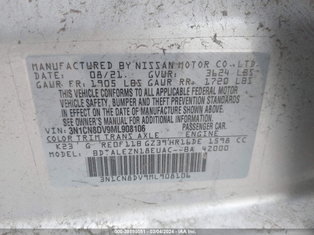 Nissan Versa S Xtronic Cvt 2021 3N1CN8DV9ML908106 Image 9