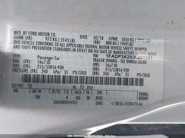 Ford FOCUS SE 2018 1FADP3K29JL261131 Image 9
