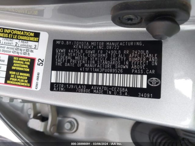 4T1F11AK3PU089526 Toyota CAMRY XLE