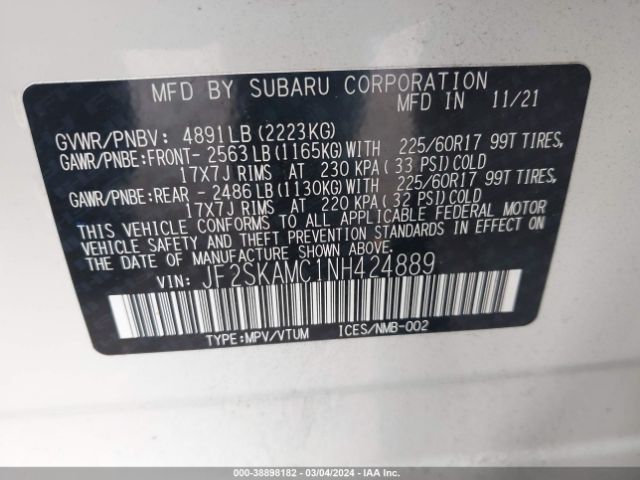 JF2SKAMC1NH424889 Subaru Forester Wilderness